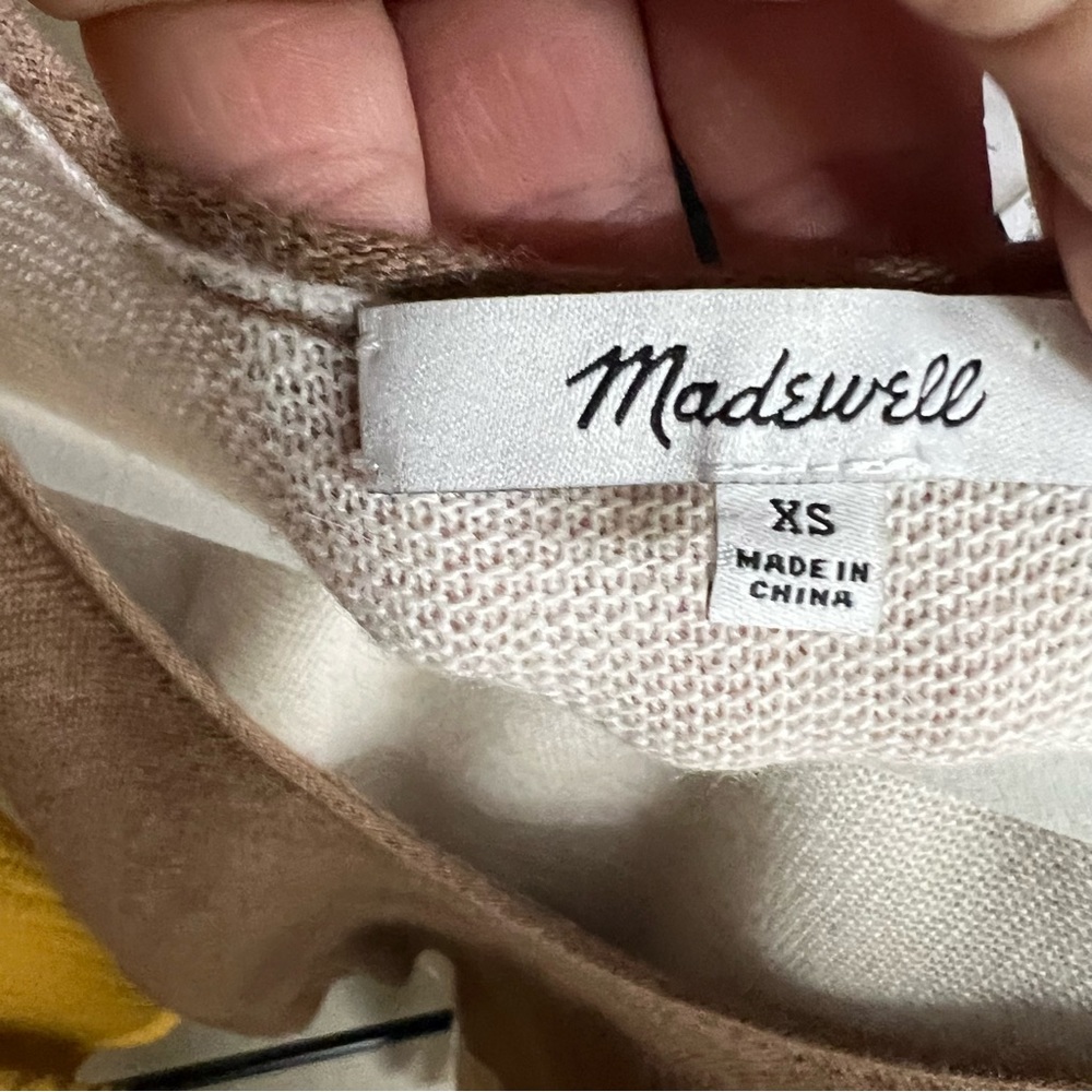 MADEWELL Oversized Colorblock Cream and Tan Merino Kimball Pullover Sweater, XS - Picture 12 of 13